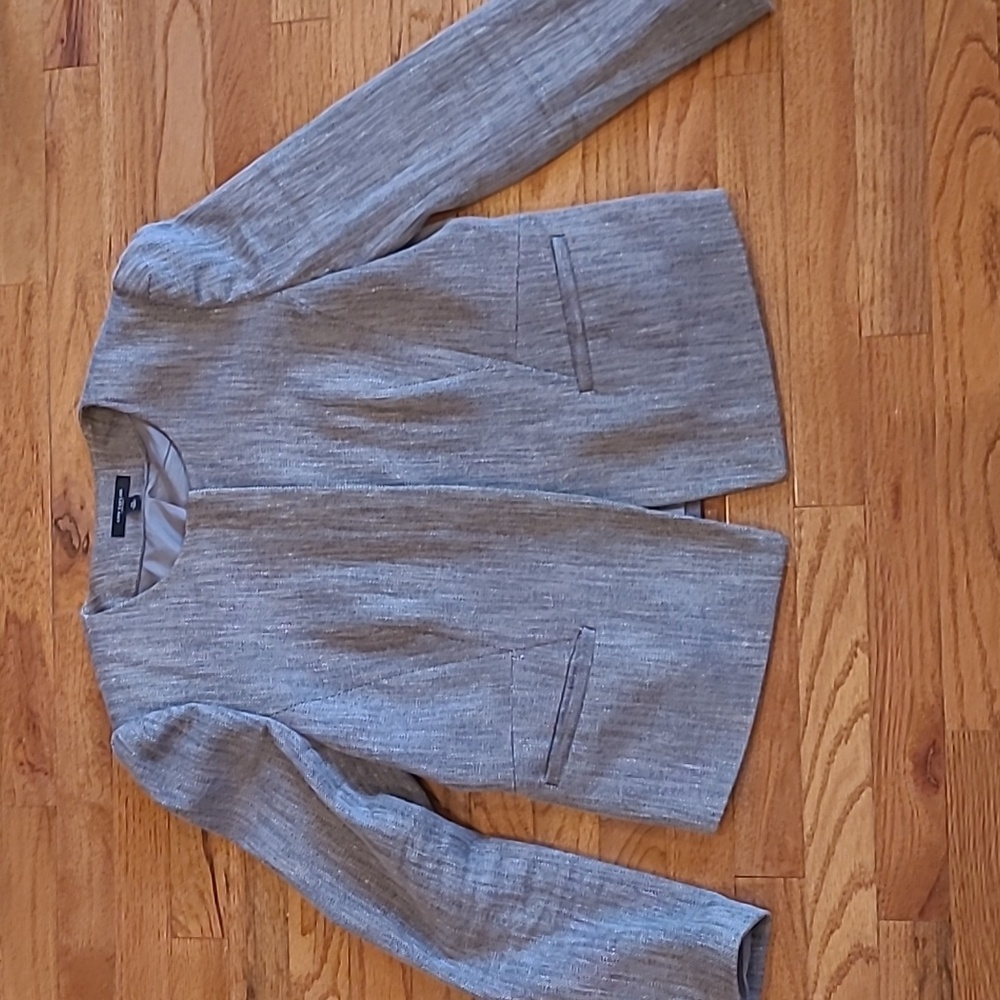 Ann Taylor Blazer fully lined 14 Twill gray darts, puff sleeve. Office Professio